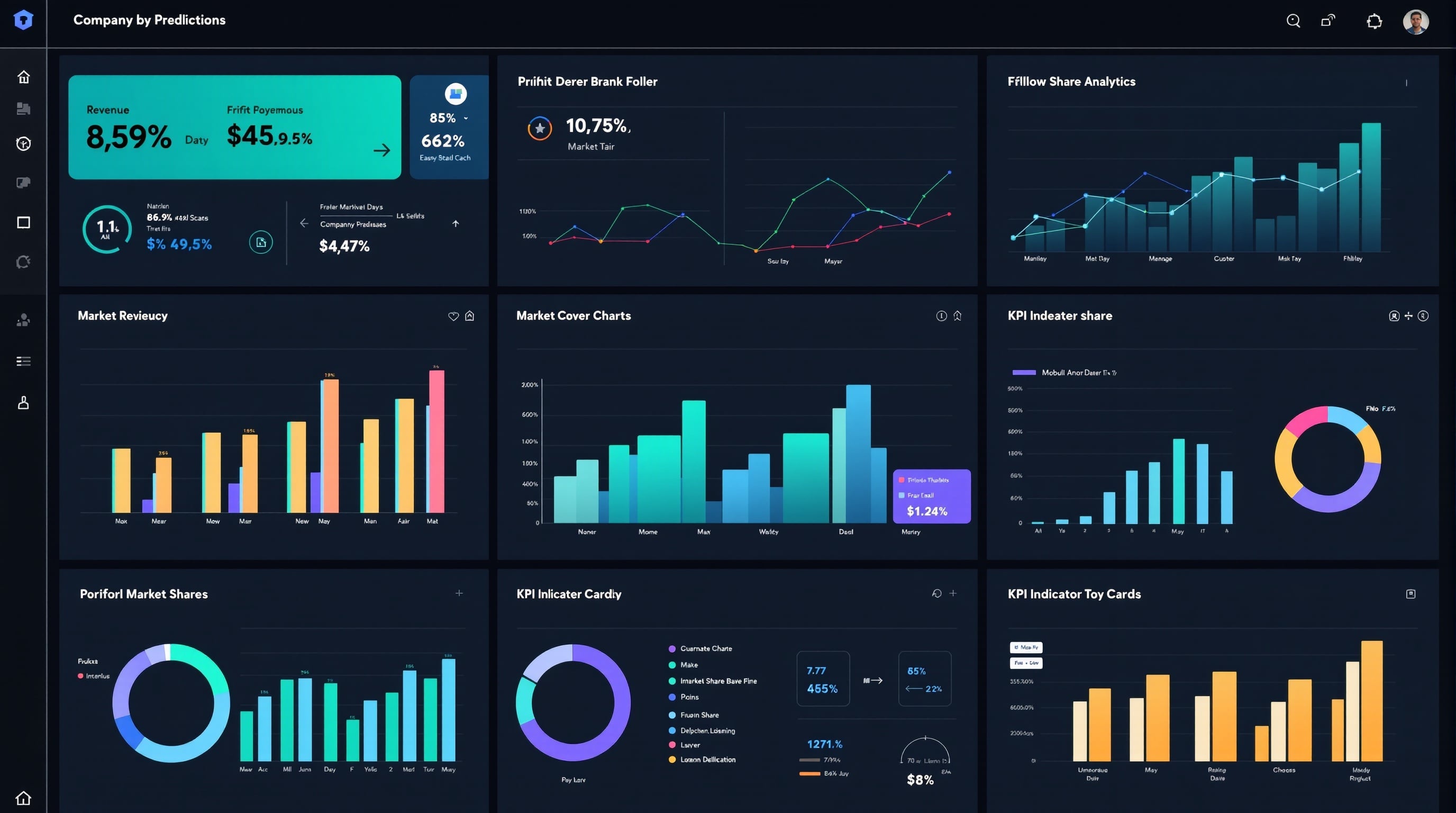 Interactive data charts with financial metrics, performance indicators, and company analytics visualizations